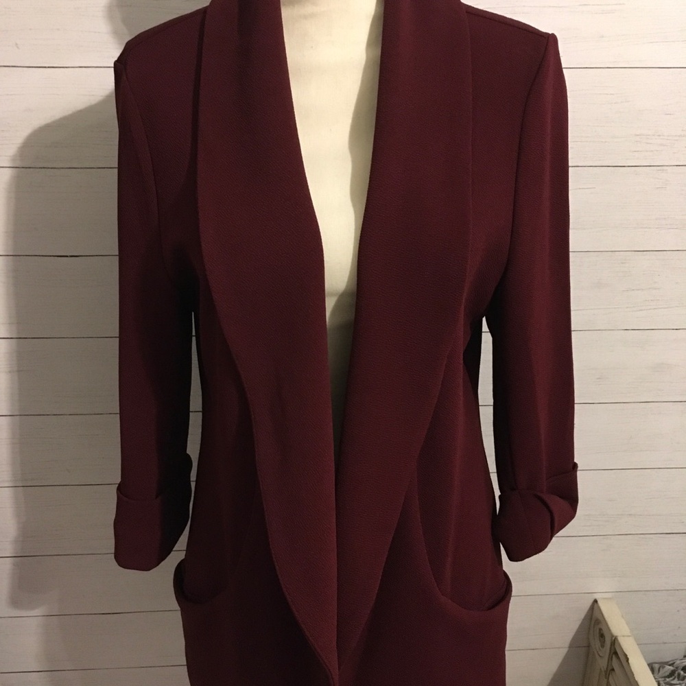 French Mauve Melanie Knit Tunic Blazer Jacket Burgundy XXL (fits like L/XL)